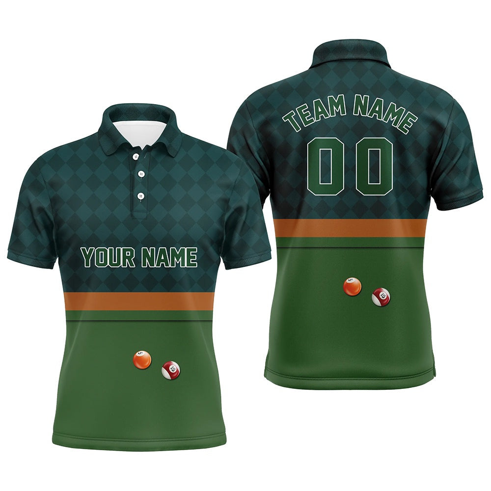 Billiard Polo Shirts, Custom Green 3D Pattern Design Billiard Polo Shirts, Best Billiard Gifts Idea For Player, Billiards Team Shirts