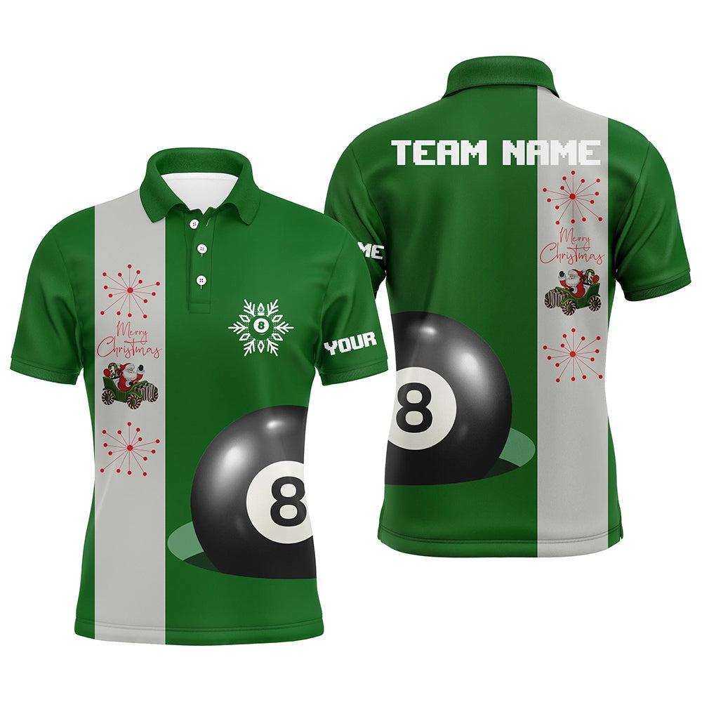 Billiard Polo Shirts, Custom Green Merry Christmas 8 Ball Billiard Polo Shirts Best Christmas Gifts For Player, Billiards Team Shirts