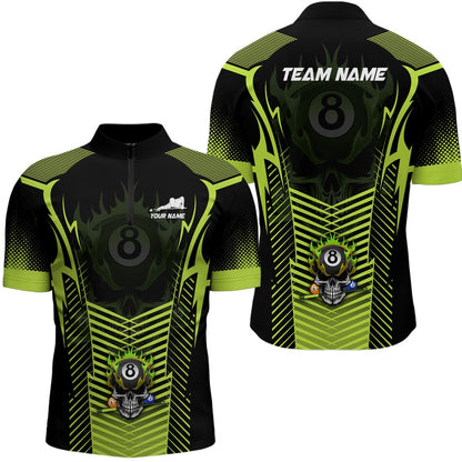 Billiard Polo Shirts, Custom Green Neon Billiard Balls 3D Skull Polo Shirts, 8 Ball Pool Jerseys Shirts, Billiards Team Shirts