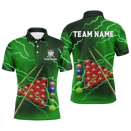 Billiard Polo Shirts, Custom Green Thunder Lightning Billiard Polo Shirts Perfect Billiard Team Shirts For Player, Billiards Team Shirts