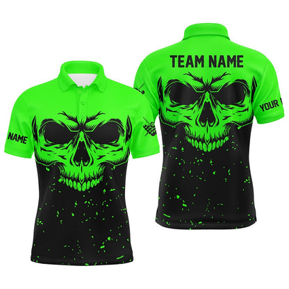 Billiard Polo Shirts, Custom Grunge Black Green Skull Billiard Polo Shirts, 8 Ball Billiards Apparel Clothing, Billiards Team Shirts