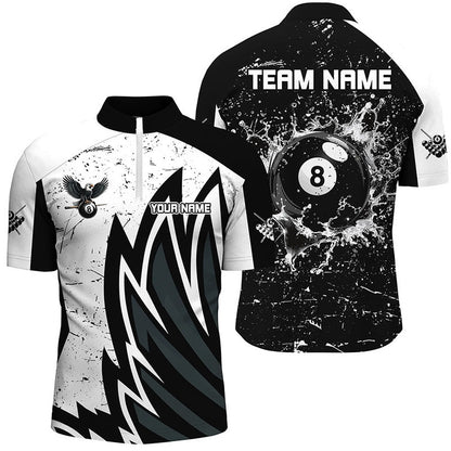 Billiard Polo Shirts, Custom Grunge Black White 8 Ball Pool In Water Billiard Shirts Custom Unique Billiard Jersey, Billiards Team Shirts