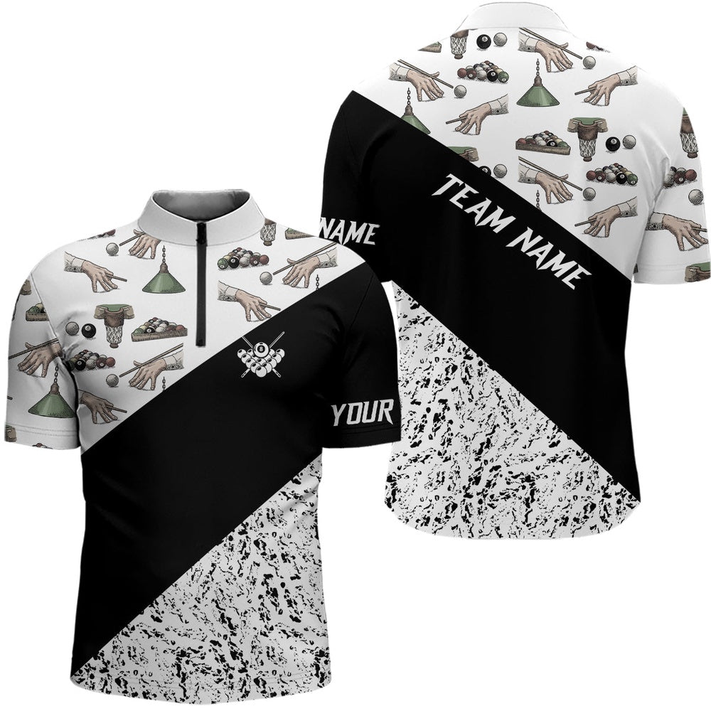 Billiard Polo Shirts, Custom Grunge Black White Full Printing Billiard Polo Shirts, Best Billiard Shirts Design, Billiards Team Shirts