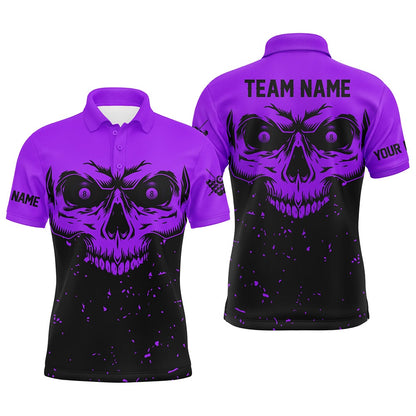 Billiard Polo Shirts, Custom Grunge Purple Black Skull Billiard Jerseys Shirts, 8 Ball Billiards Apparel Clothing, Billiards Team Shirts