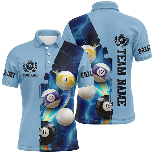 Billiard Polo Shirts, Custom Multicolor Billiard Balls Thunder Lightning Billiard Shirts For Player, Best Billiard Jerseys, Billiards Team Shirts