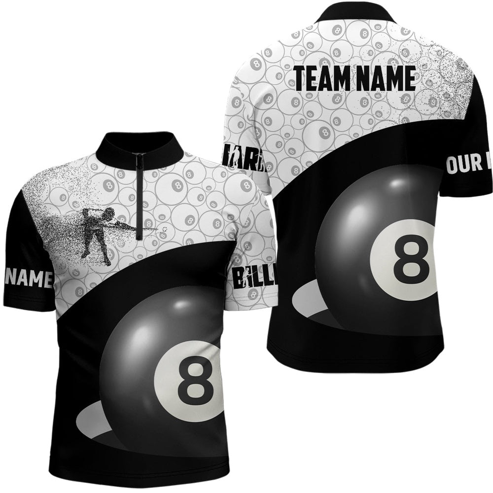 Billiard Polo Shirts, Custom Name 3D Billiard Player Polo Shirts, Custom 8 Ball Pattern Billiards Jerseys, Billiards Team Shirts