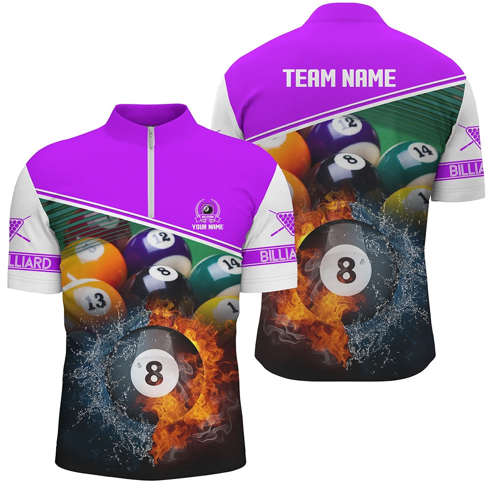 Billiard Polo Shirts, Custom Name Billiard 8 Ball In Fire And Water 3D Polo Shirts, Gift For Pooler, Billiards Team Shirts