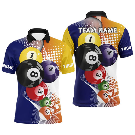 Billiard Polo Shirts, Custom Name Multicolor Billiard Balls 3D All Over Printed Polo Shirts, Billiard Lover Team, Billiards Team Shirts