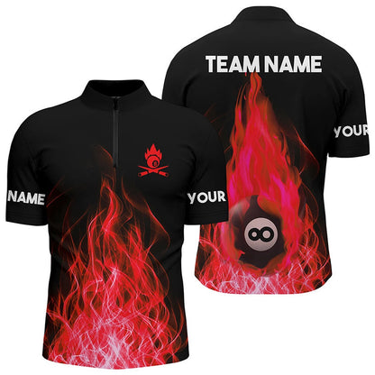 Billiard Polo Shirts, Custom Name Red Flaming Billiard 3D Polo Shirts Custom Billiard 8 Ball For Team, Billiards Team Shirts