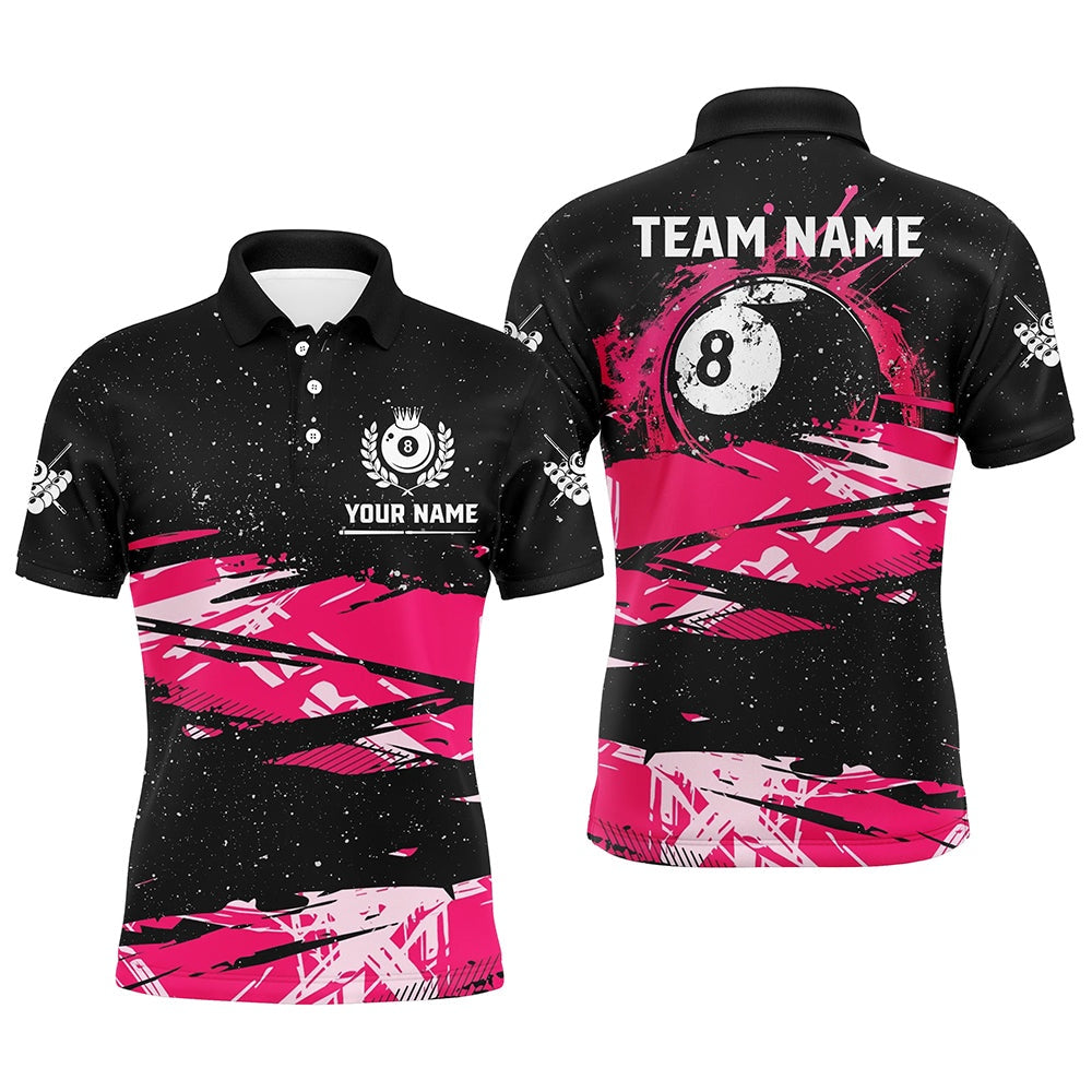 Billiard Polo Shirts, Custom Pink Grunge Billiard 8 Ball Pool Polo Shirts, Billiard Mother'S Day Pool Player Gifts, Billiards Team Shirts