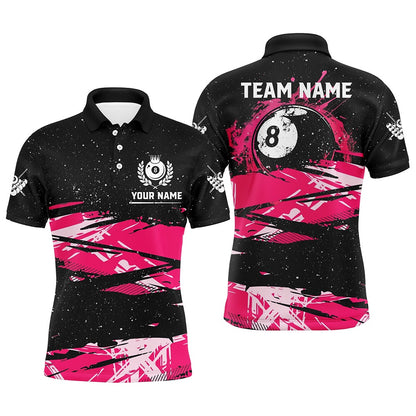 Billiard Polo Shirts, Custom Pink Grunge Billiard 8 Ball Pool Polo Shirts, Billiard Mother'S Day Pool Player Gifts, Billiards Team Shirts