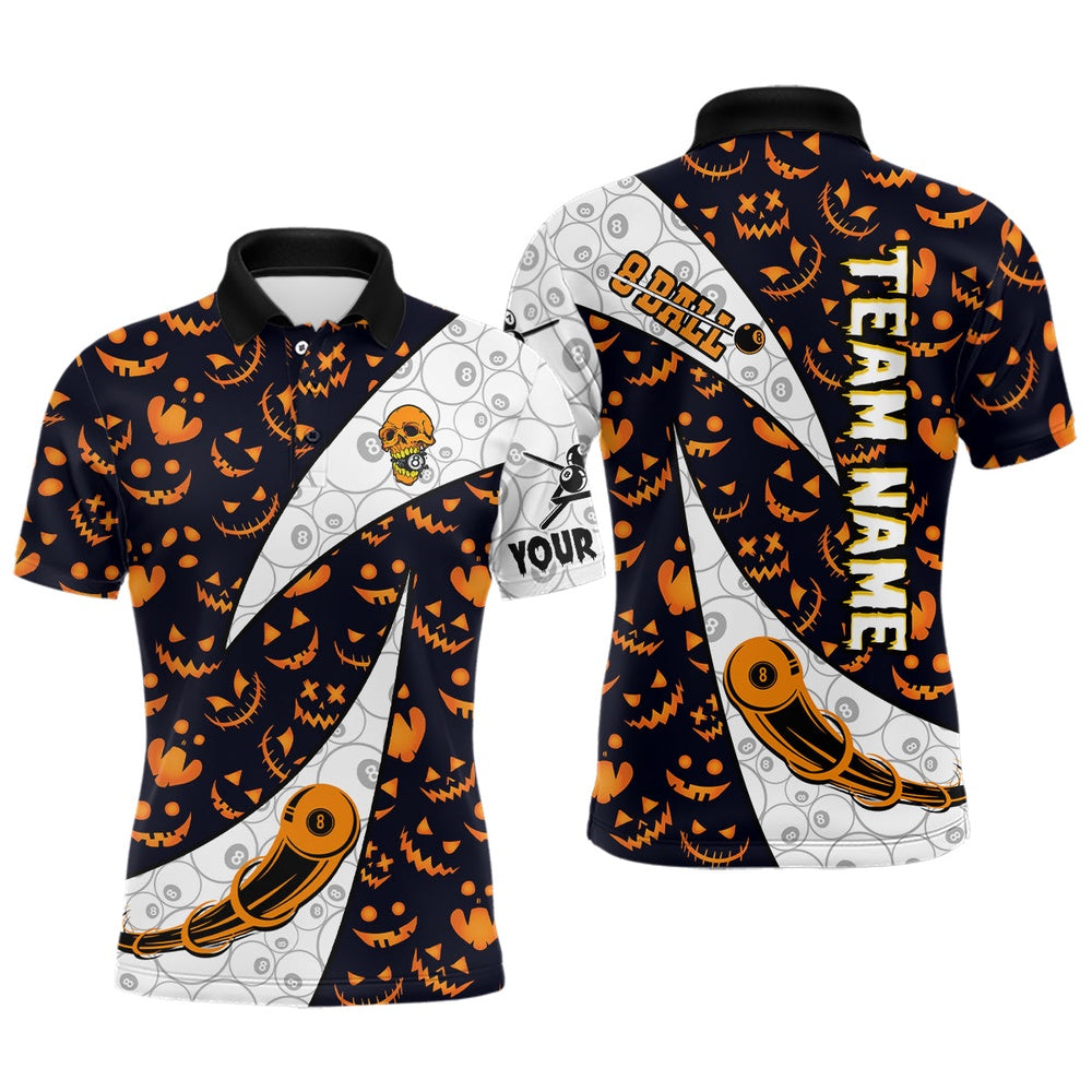 Billiard Polo Shirts, Custom Pumpkin Pattern Halloween Billiard 'S Shirts Best Halloween Polo Shirts, Billiards Team Shirts