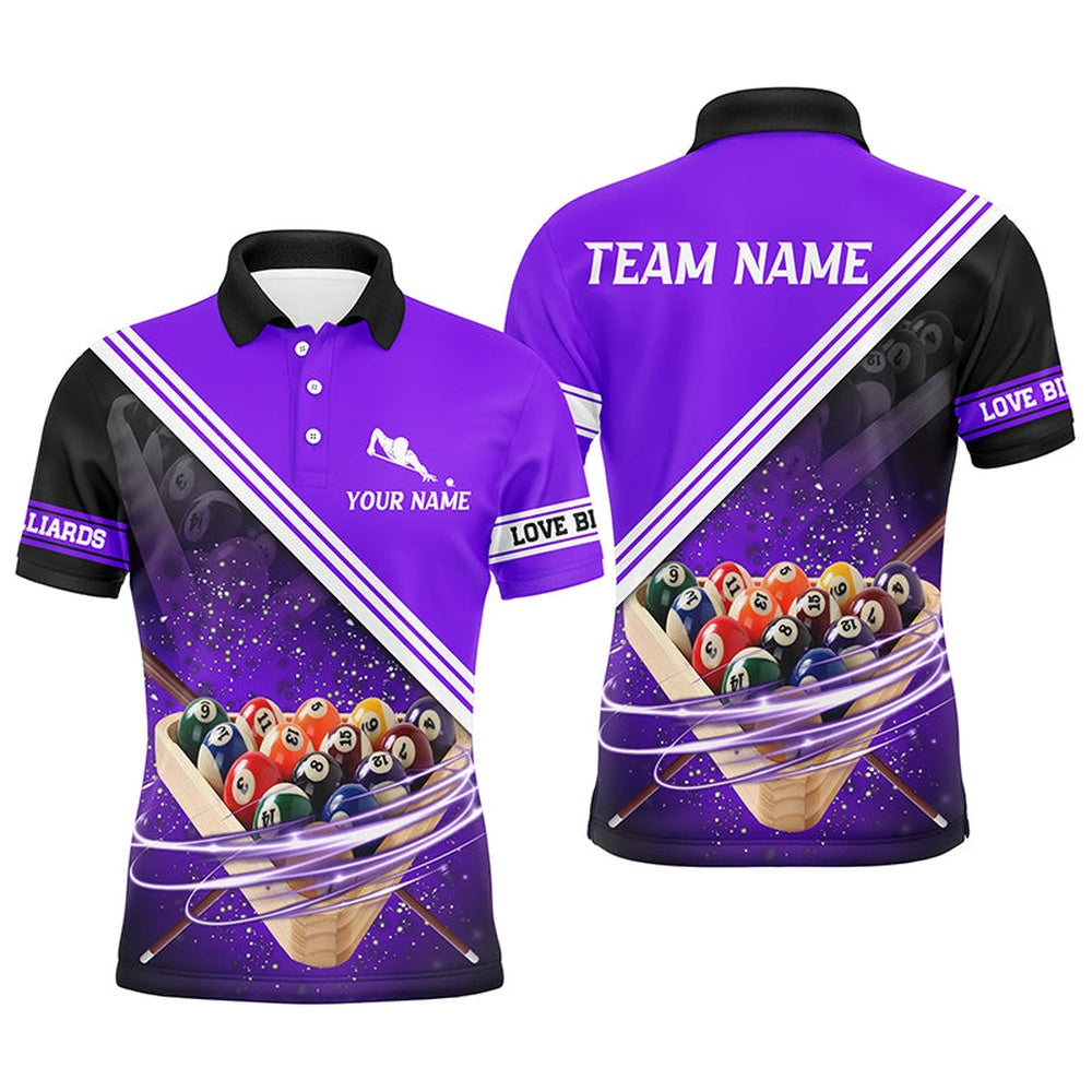 Billiard Polo Shirts, Custom Purple Billiards 3D Printed 'S Billiard Shirts Best 8 Ball Pool Polo Shirts, Billiards Team Shirts