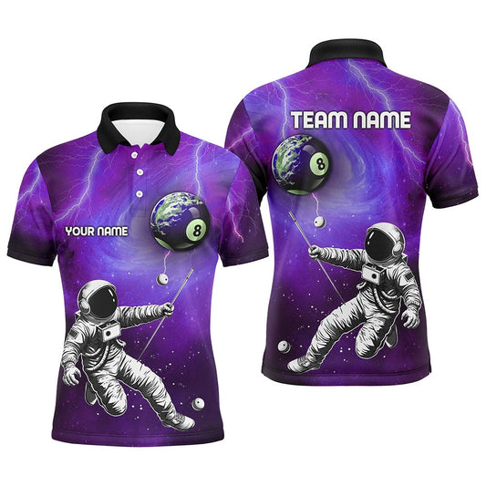 Billiard Polo Shirts, Custom Purple Galaxy Astronaut 8 Ball Pool Billiard Shirts, Funny 3D Printed Billiard Shirts, Billiards Team Shirts