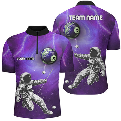 Billiard Polo Shirts, Custom Purple Galaxy Astronaut 8 Ball Pool Billiard Shirts, Funny 3D Printed Billiard Shirts, Billiards Team Shirts