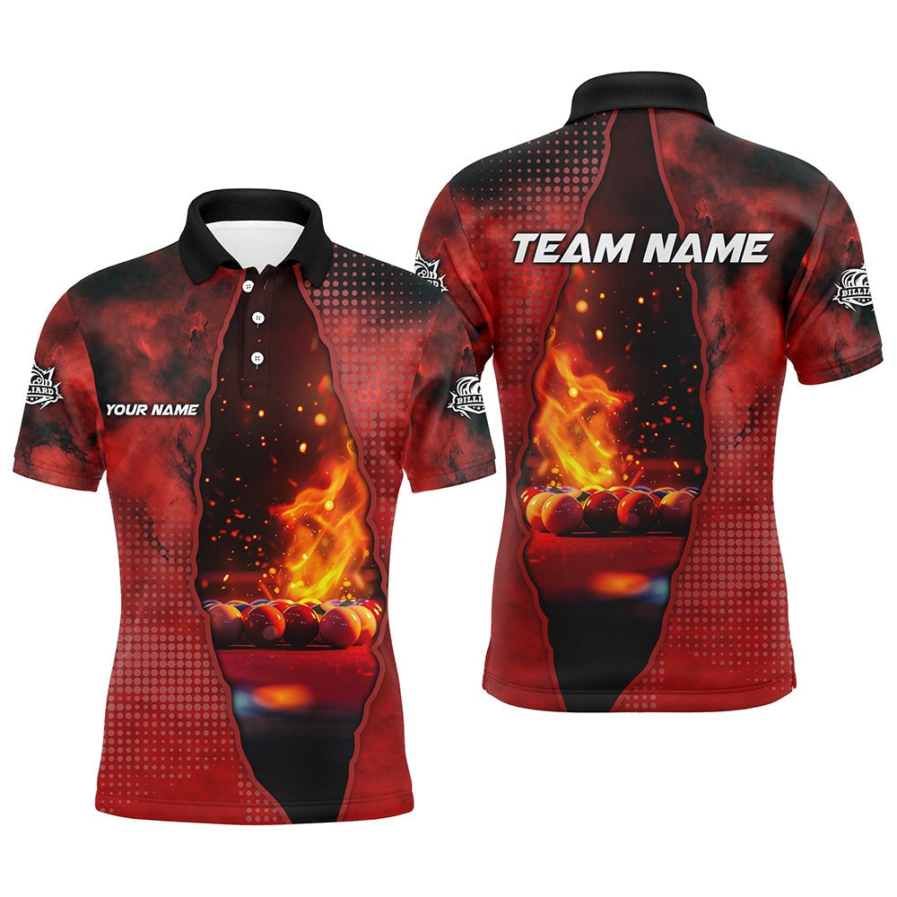 Billiard Polo Shirts, Custom Red Billiard Balls Fire 3D Printed Polo & Polo Shirts, Billiards Apparel Clothing, Billiards Team Shirts