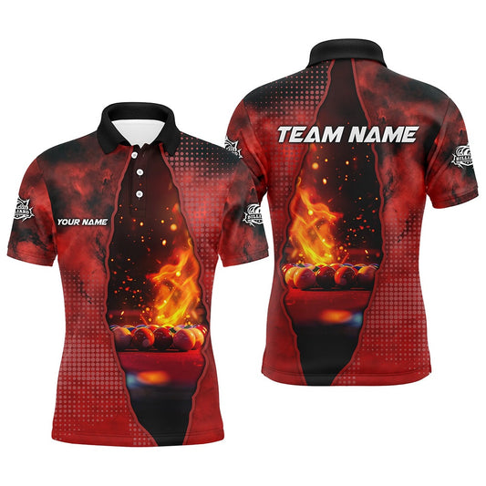 Billiard Polo Shirts, Custom Red Billiard Balls Fire 3D Printed Polo & Polo Shirts, Billiards Apparel Clothing, Billiards Team Shirts