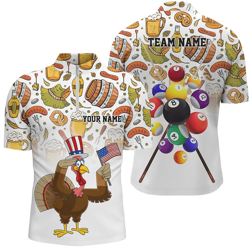 Billiard Polo Shirts, Custom Thanksgiving Day Turkey Chicken Billiard Polo Shirts, Thanksgiving Gifts, Billiards Team Shirts
