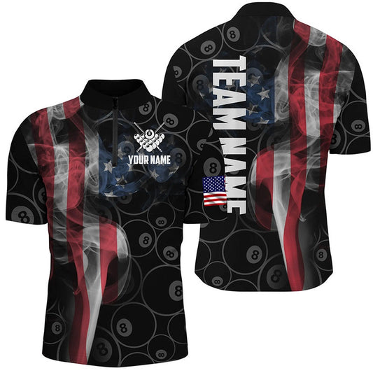 Billiard Polo Shirts, Custom Vintage Smoke US Flag Billiard Polo Shirts, Custom 8 Ball Pool Team Jerseys, Billiards Team Shirts
