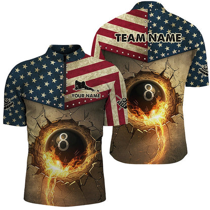 Billiard Polo Shirts, Custom Vintage US Flag 8 Ball Pool Burning Billiard Shirts, Billiard Father's Day Gifts Best, Billiards Team Shirts