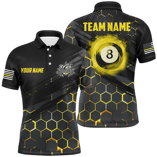 Billiard Polo Shirts, Custom Yellow And Black 8 Ball Pool Polo Shirts Best Billiard Shirts Design For Player, Billiards Team Shirts
