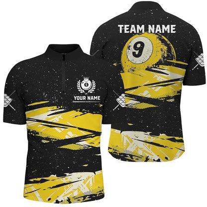 Billiard Polo Shirts, Custom Yellow Grunge Billiard 9 Ball Pool Polo Polo Shirts, 9 Ball Billiard Jerseys, Billiards Team Shirts