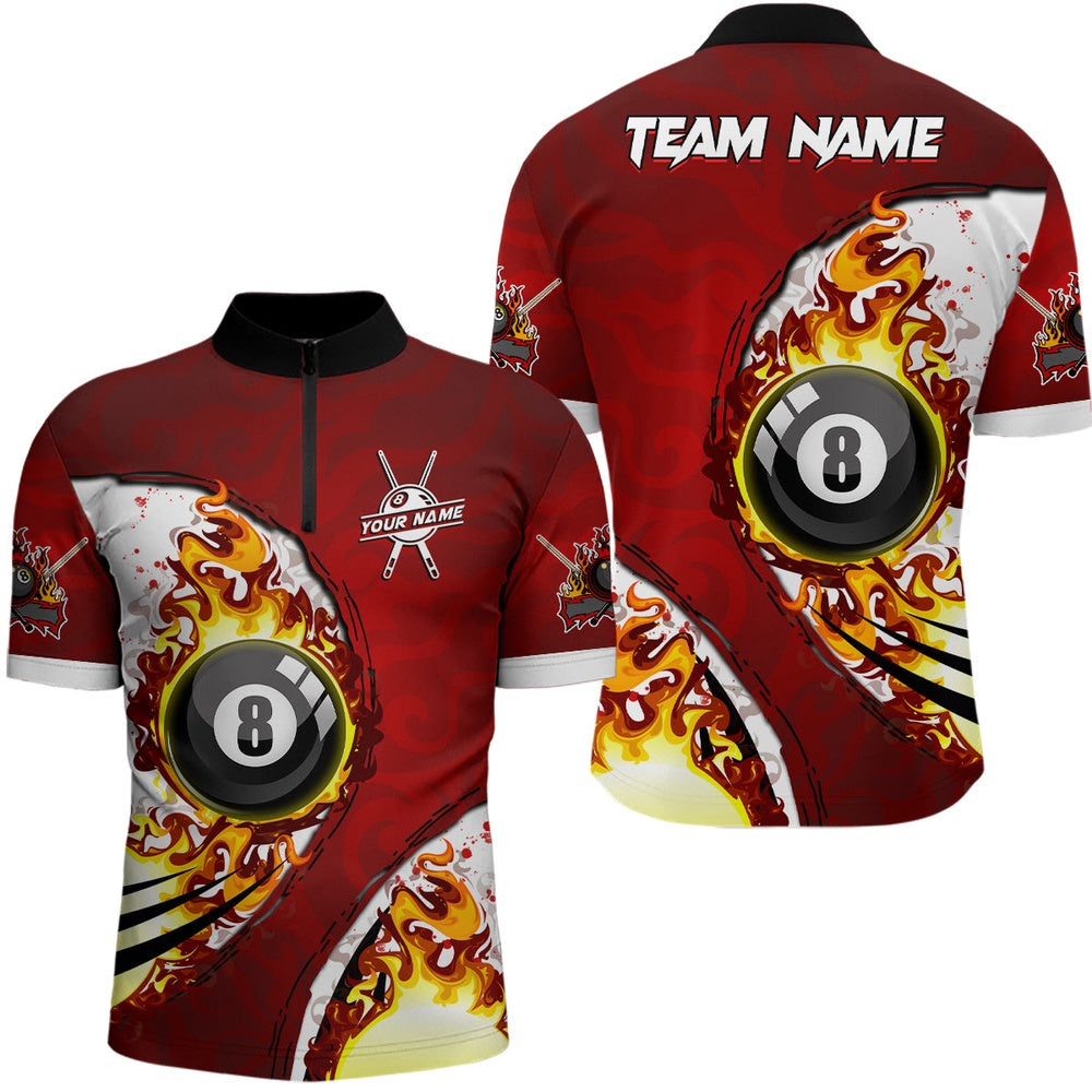 Billiard Polo Shirts, Customized 8 Ball Fire Pool Billiards Polo Shirt Best Billiard Team Name Unisex, Billiards Team Shirts