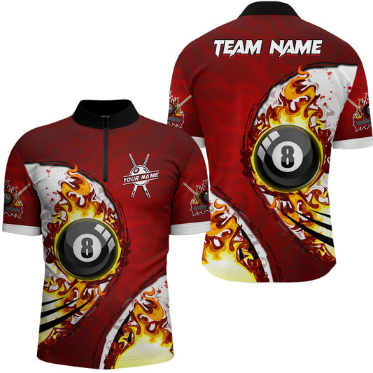 Billiard Polo Shirts, Customized 8 Ball Fire Pool Billiards Polo Shirt Best Billiard Team Name Unisex, Billiards Team Shirts