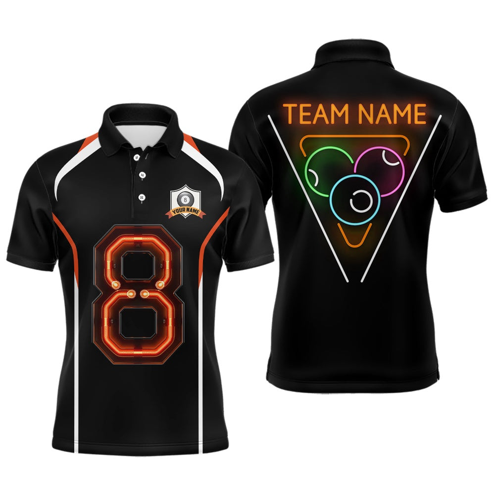 Billiard Polo Shirts, Customized 8 Ball Pool With Neon Light Billiard Polo Shirts, Custom Billiard Shirts Design, Billiards Team Shirts