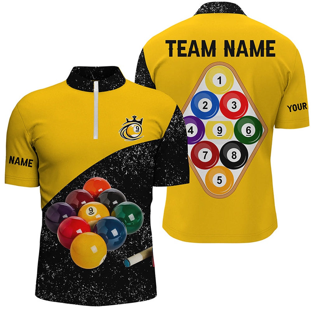Billiard Polo Shirts, Customized 9 Ball Pool Black Grunge Polo Shirt 3D Billiard Balls Jerseys Shirts, Billiards Team Shirts