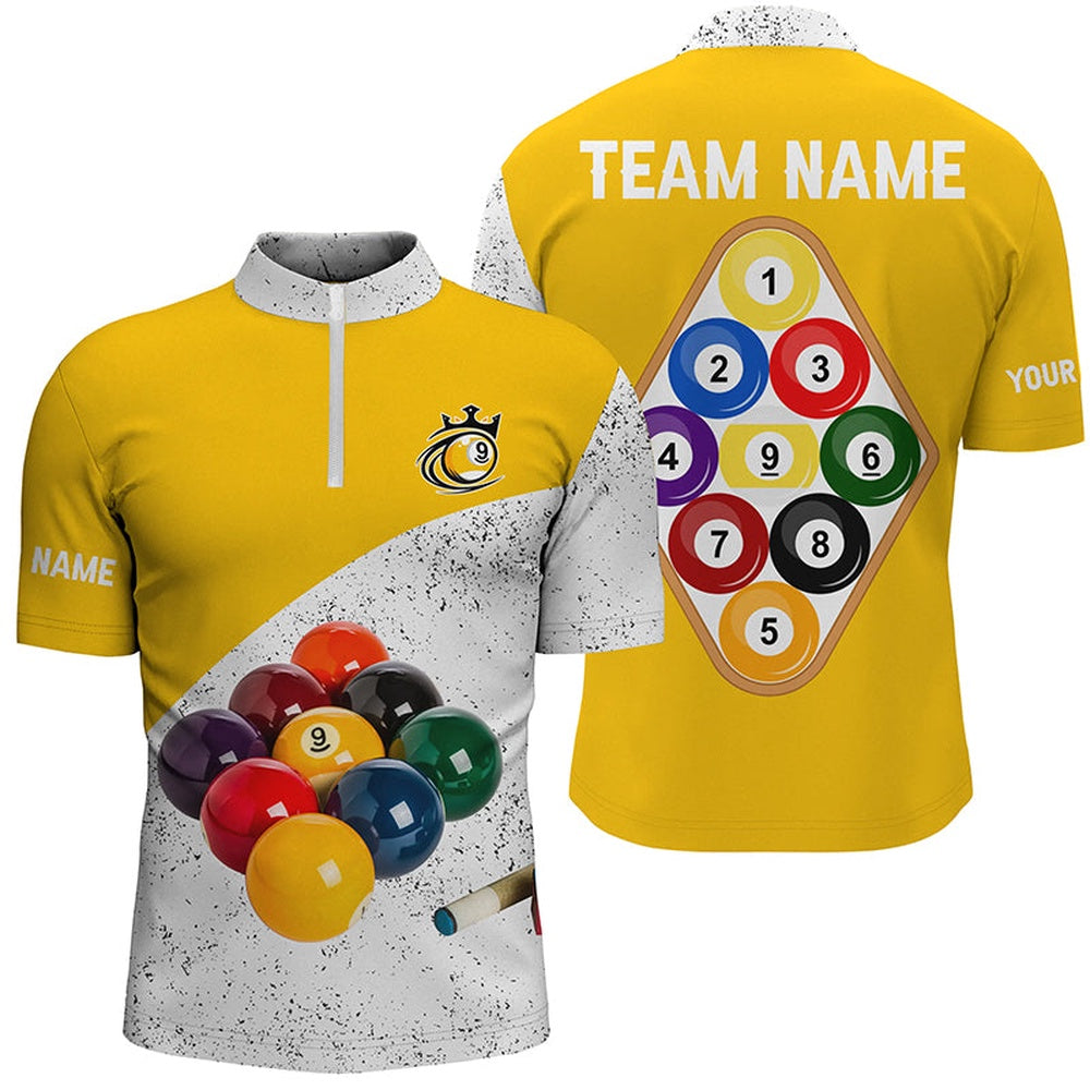 Billiard Polo Shirts, Customized 9 Ball Pool White Grunge Polo Shirt 3D Billiard Balls Jerseys Shirts, Billiards Team Shirts