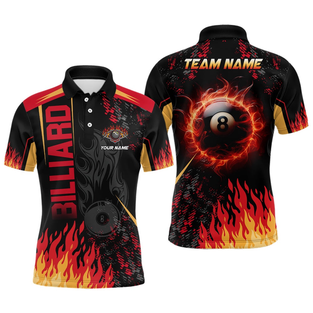 Billiard Polo Shirts, Customized Billiard Ball 8 Flame 3D Printed Polo Shirts Custom Billiard Attire Idea For Player, Billiards Team Shirts