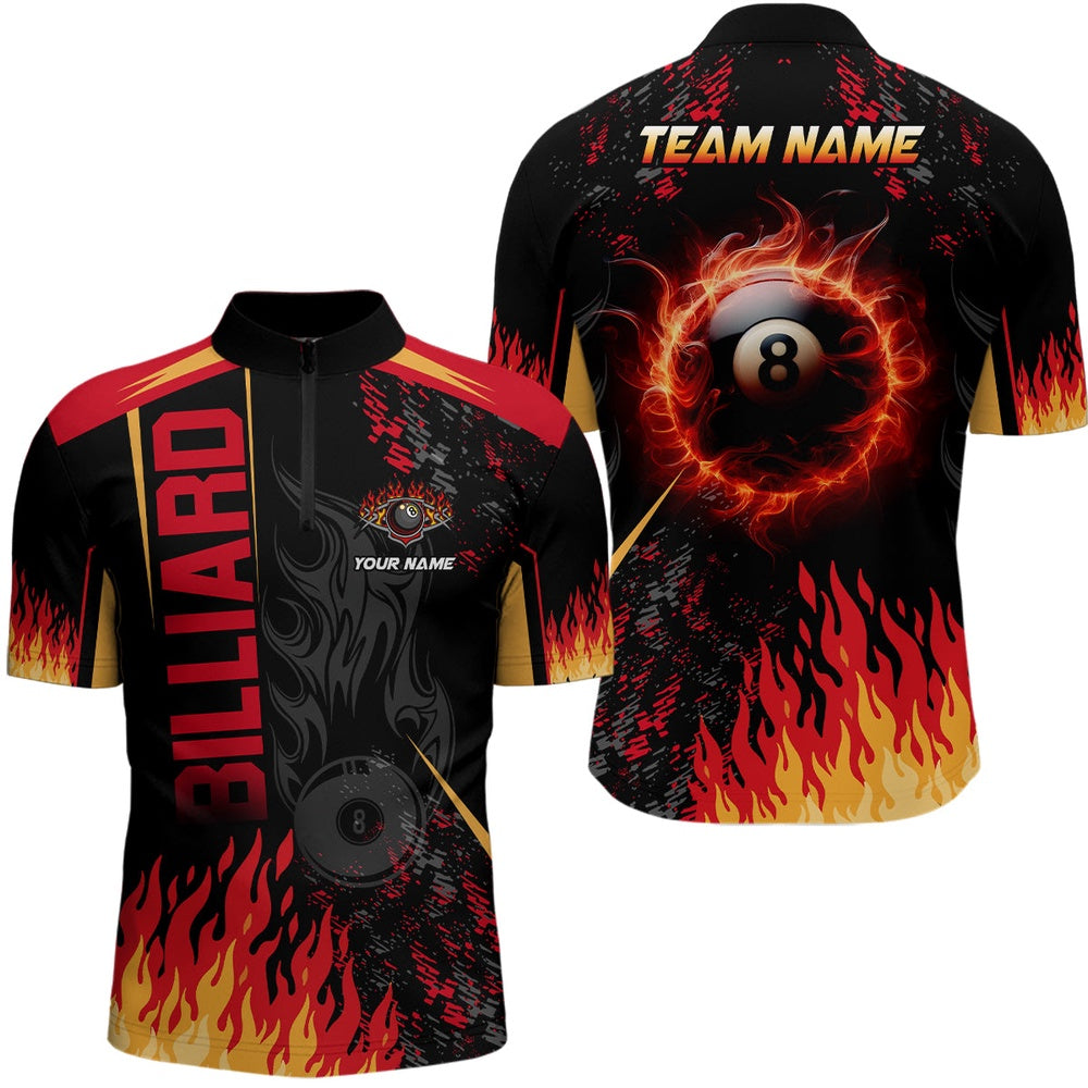 Billiard Polo Shirts, Customized Billiard Ball 8 Flame 3D Printed Polo Shirts Custom Billiard Attire Idea For Player, Billiards Team Shirts