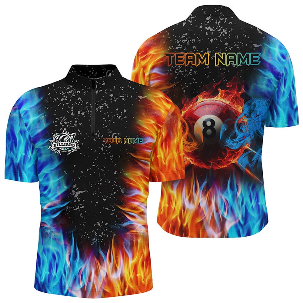Billiard Polo Shirts, Customized Billiard Fire Water 3D Printed Polo Shirt 8 Ball Pool Shirt For Team, Billiards Team Shirts