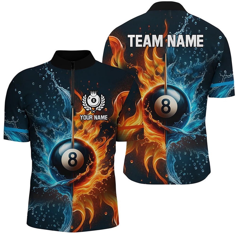 Billiard Polo Shirts, Customized Billiard Water Fire 3D Printed Polo Shirts, 8 Ball Billiard Attires, Billiards Team Shirts