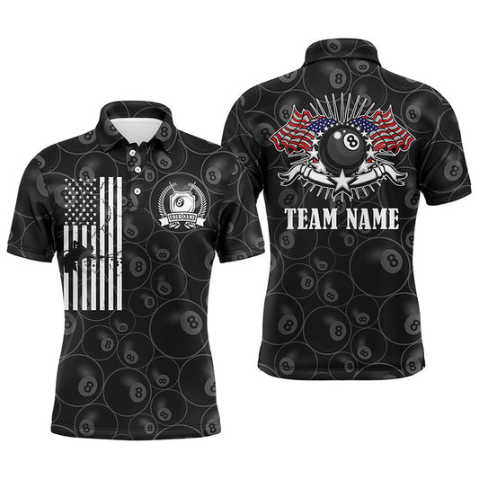 Billiard Polo Shirts, Customized Billiards Polo Shirts, 8 Ball Billiards Pattern American Flag Patriotic Shirts, Billiards Team Shirts
