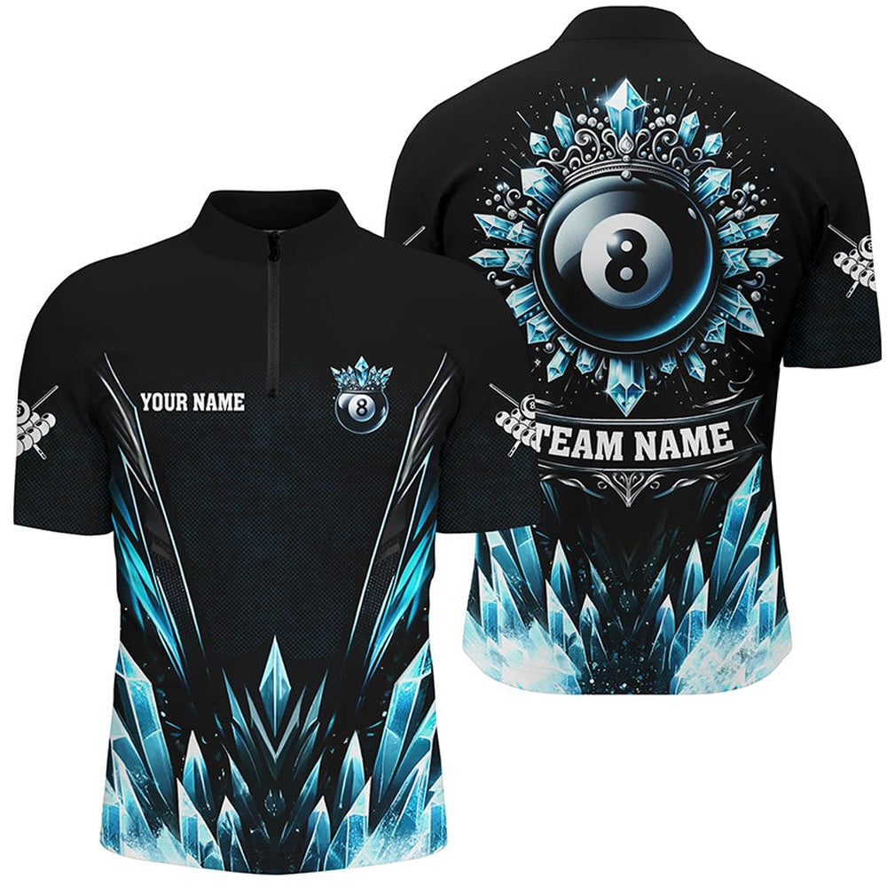 Billiard Polo Shirts, Customized Blue Icy Funny 8 Ball Pool Crown Polo Shirts Custom Billiard Jerseys, Billiards Team Shirts