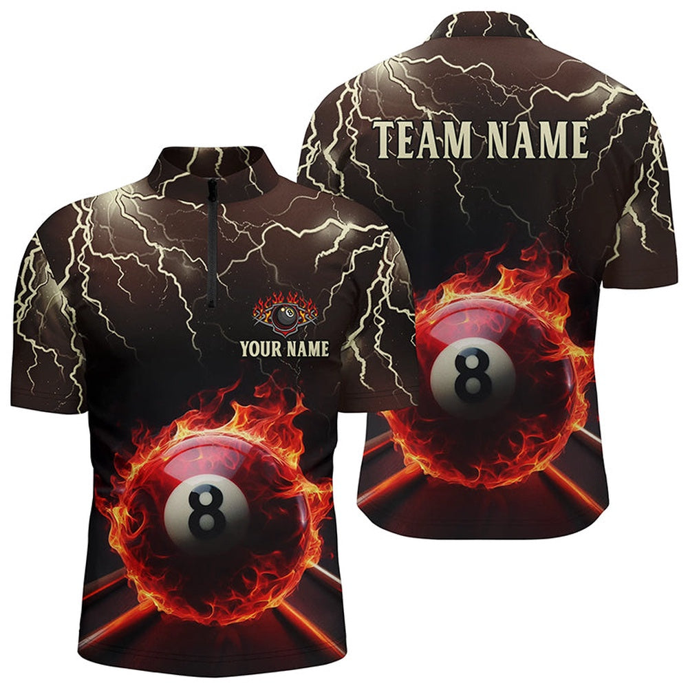Billiard Polo Shirts, Customized Flame Lightning Ball 8 Water Zips Shirts Best Billiard Team Uniform Shirts, Billiards Team Shirts