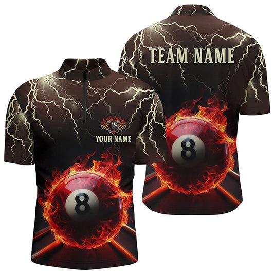 Billiard Polo Shirts, Customized Flame Lightning Ball 8 Water Zips Shirts Best Billiard Team Uniform Shirts, Billiards Team Shirts