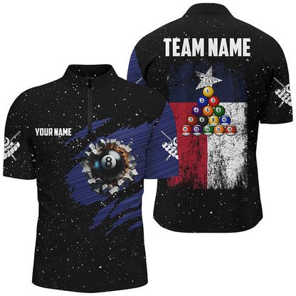 Billiard Polo Shirts, Customized Grunge Texas Flag 8 Ball Pool Billiard Jersey Shirts, Patriotic Pool Player Shirts, Billiards Team Shirts