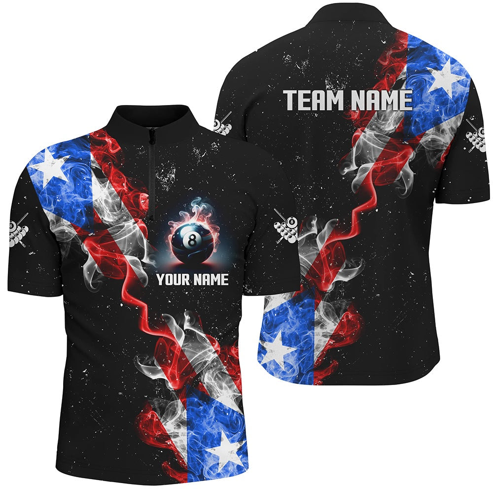 Billiard Polo Shirts, Customized Grunge Us Flag Smoke Billiard Polo Shirt, Patriotic Billiard Jerseys, Billiards Team Shirts