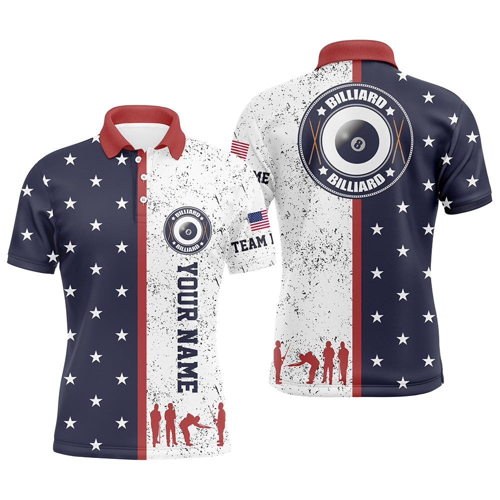 Billiard Polo Shirts, Customized Patriotic USA Flag Custom Billiard Polo Shirts, Patriotic Billiard Team Shirts, Billiards Team Shirts