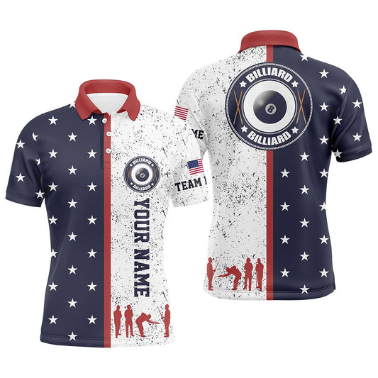 Billiard Polo Shirts, Customized Patriotic USA Flag Custom Billiard Polo Shirts, Patriotic Billiard Team Shirts, Billiards Team Shirts