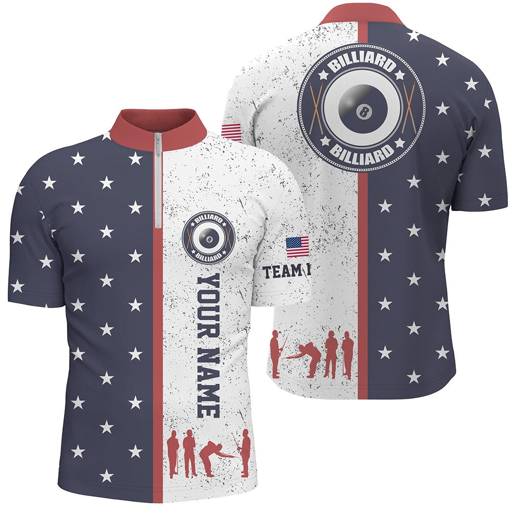 Billiard Polo Shirts, Customized Patriotic USA Flag Custom Billiard Polo Shirts, Patriotic Billiard Team Shirts, Billiards Team Shirts