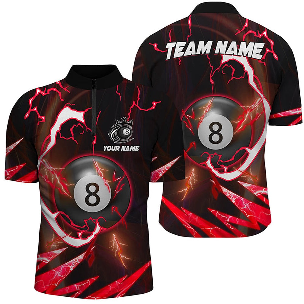 Billiard Polo Shirts, Customized Red 8 Ball Pool Thunder Lighting Polo Shirts, 8 Ball Billiard Shirts, Billiards Team Shirts