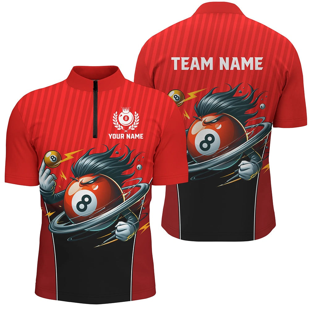 Billiard Polo Shirts, Customized Red Billiard 8 Ball Funny Cartoon Polo Shirts, Billiard Shirts Funny, Billiards Team Shirts
