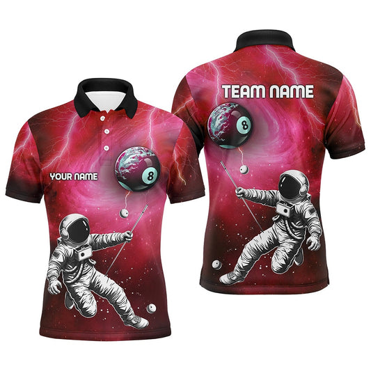 Billiard Polo Shirts, Customized Red Galaxy Astronaut 8 Ball Pool Billiard Shirts, Funny 3D Printed Billiard Shirts, Billiards Team Shirts