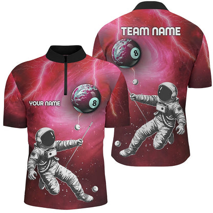 Billiard Polo Shirts, Customized Red Galaxy Astronaut 8 Ball Pool Billiard Shirts, Funny 3D Printed Billiard Shirts, Billiards Team Shirts