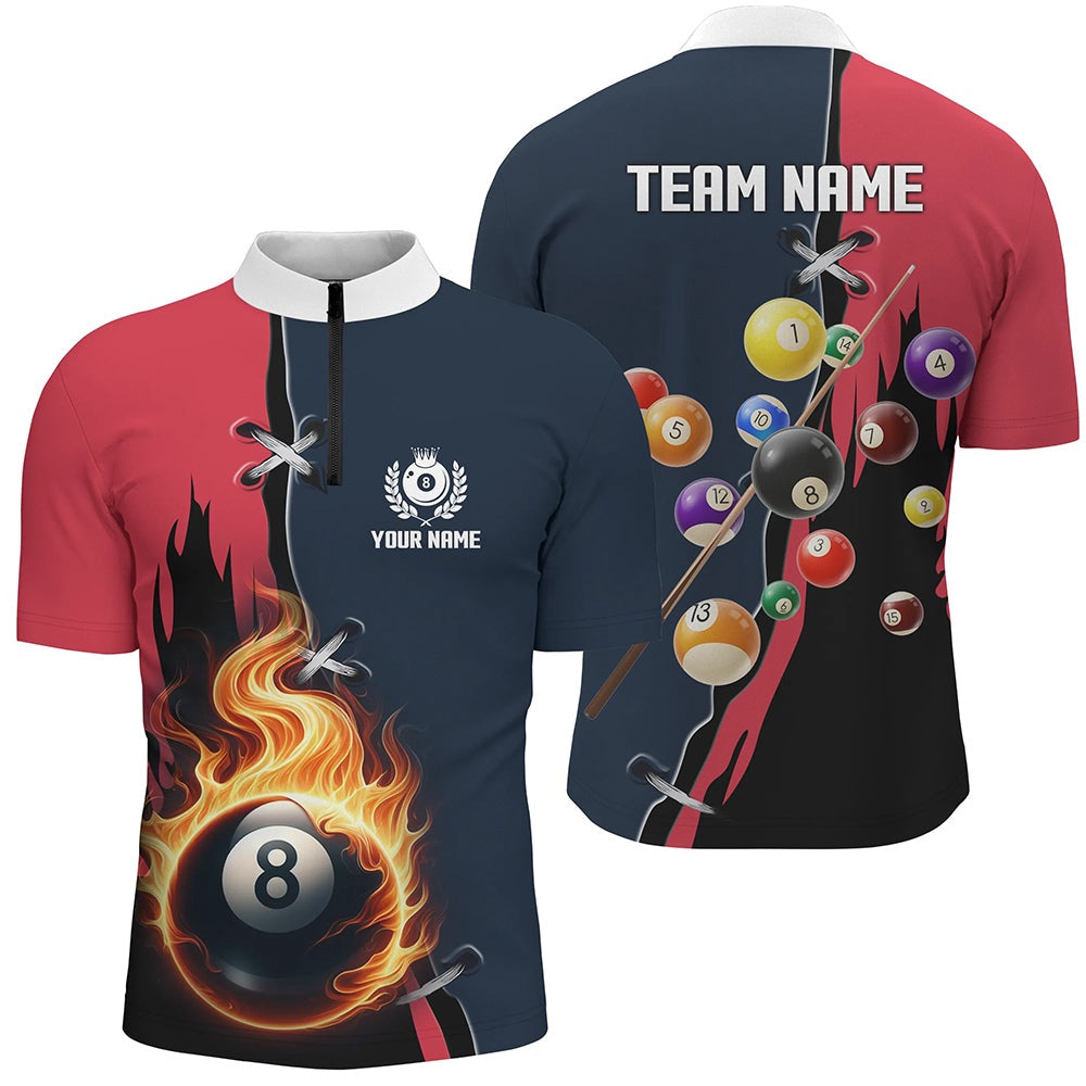 Billiard Polo Shirts, Customized Red Navy 8 Ball Pool Jerseys Polo Shirt Unique Billiard Balls Shirts, Billiards Team Shirts