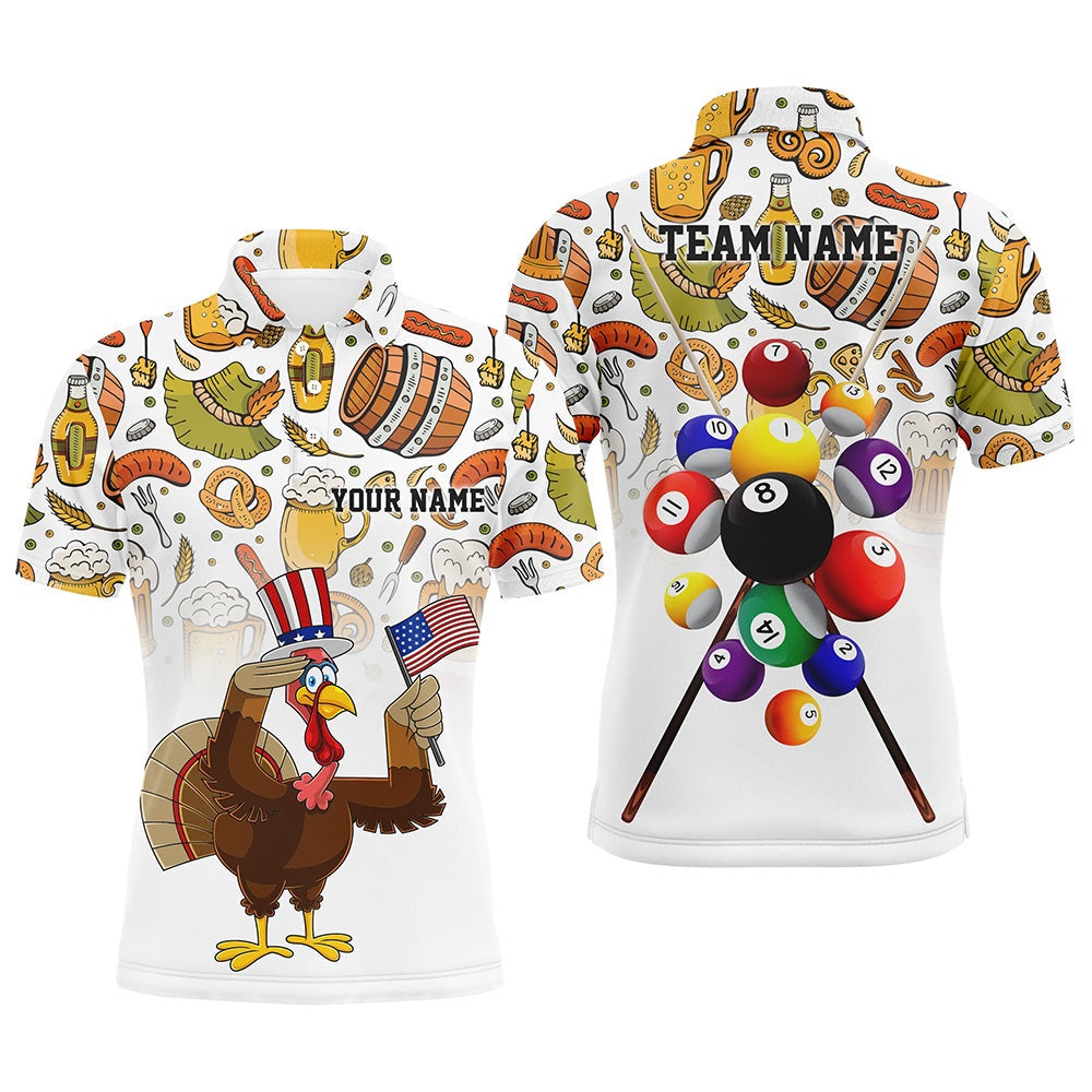 Billiard Polo Shirts, Customized Thanksgiving Day Turkey Chicken Billiard Polo Shirts, Funny Thanksgiving Shirts, Billiards Team Shirts